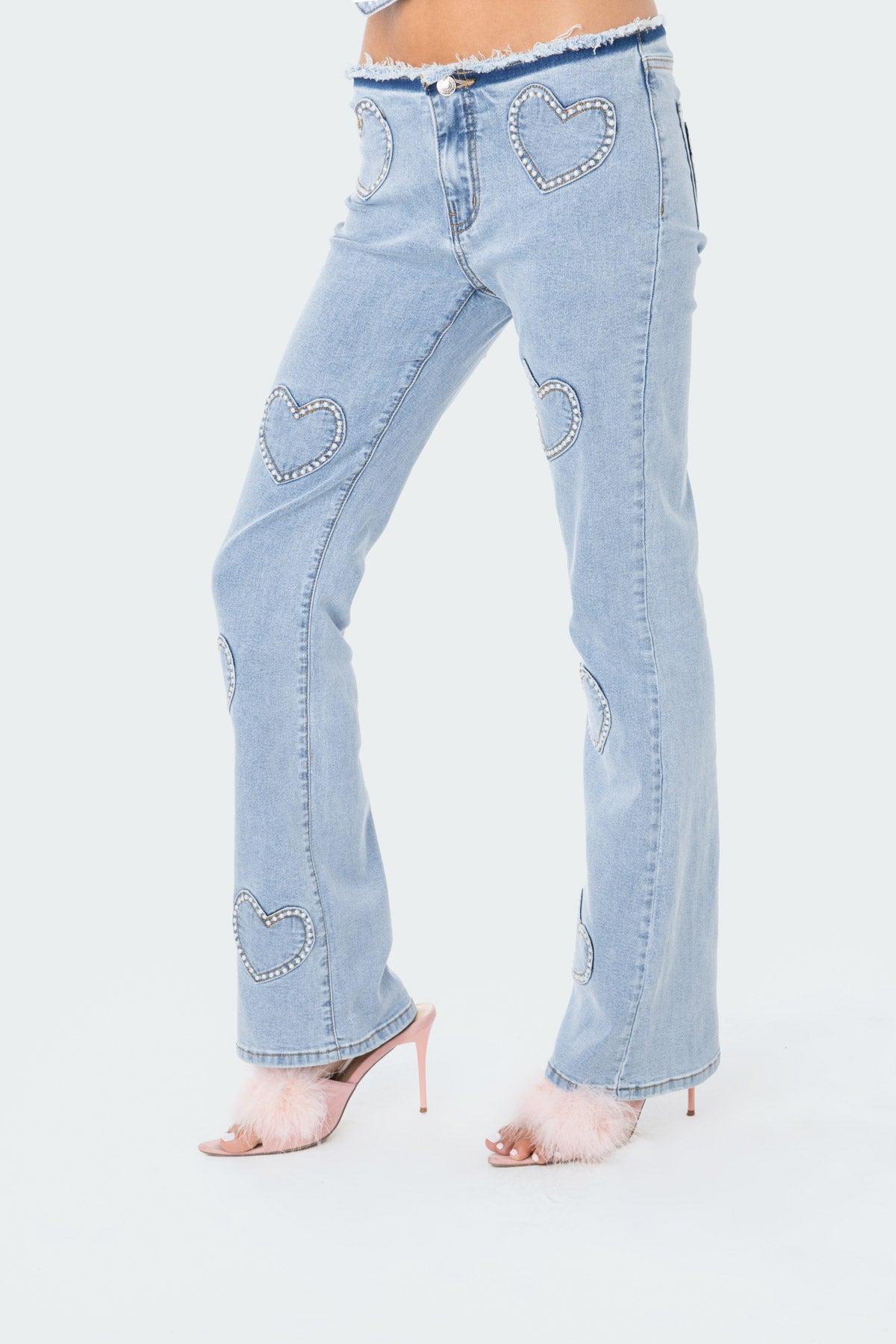 Pearly Heart Low-Rise Jeans Product Image