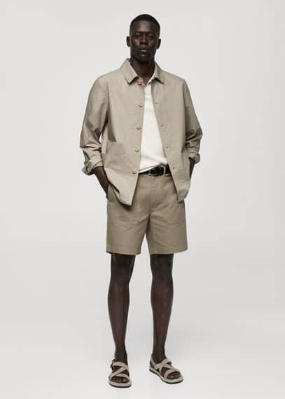 MANGO MAN - 100% herringbone cotton Bermuda shorts khakiMen Product Image