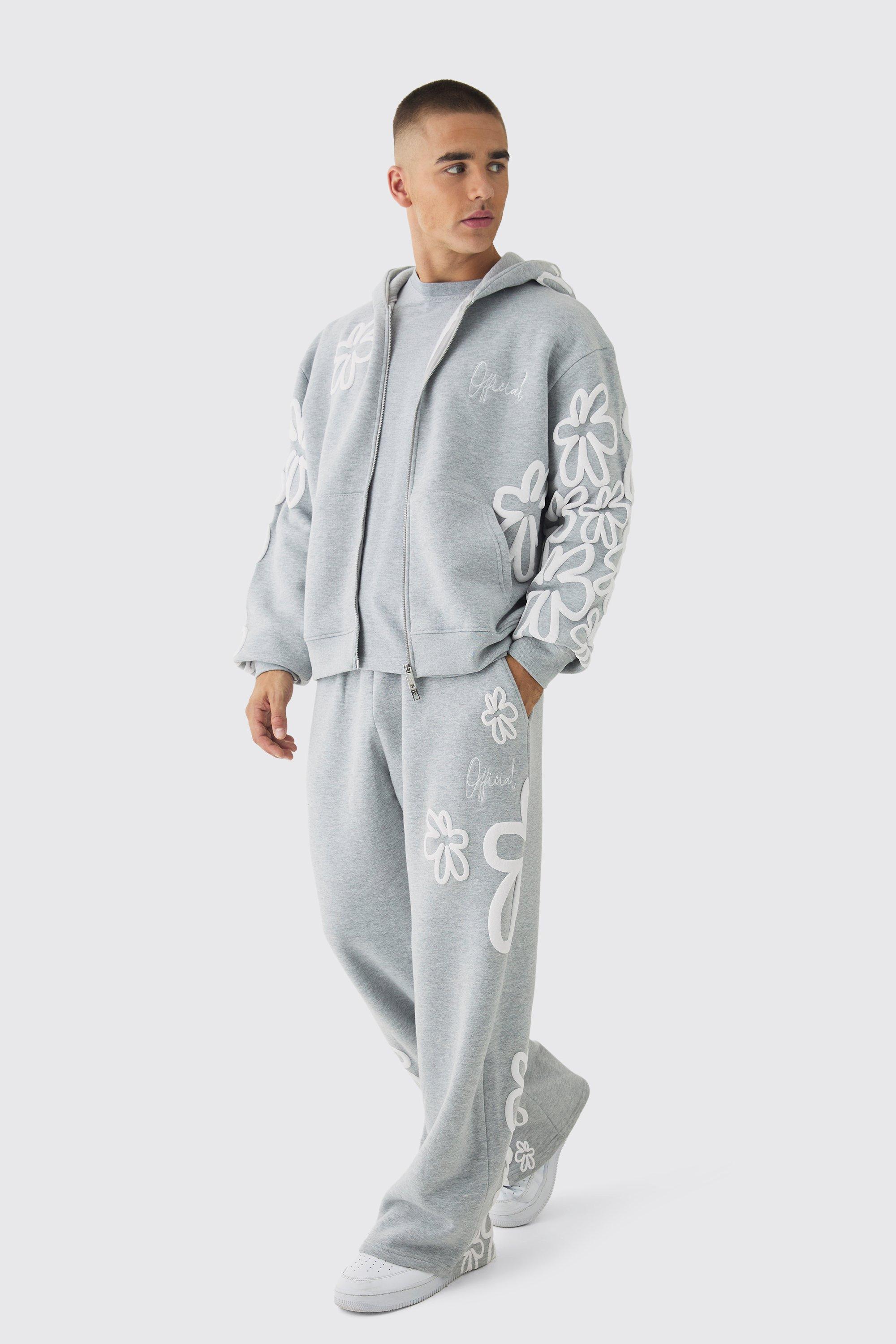 Oversized Boxy Floral Puff Print Zip Through Tracksuit | boohooMAN USA product image