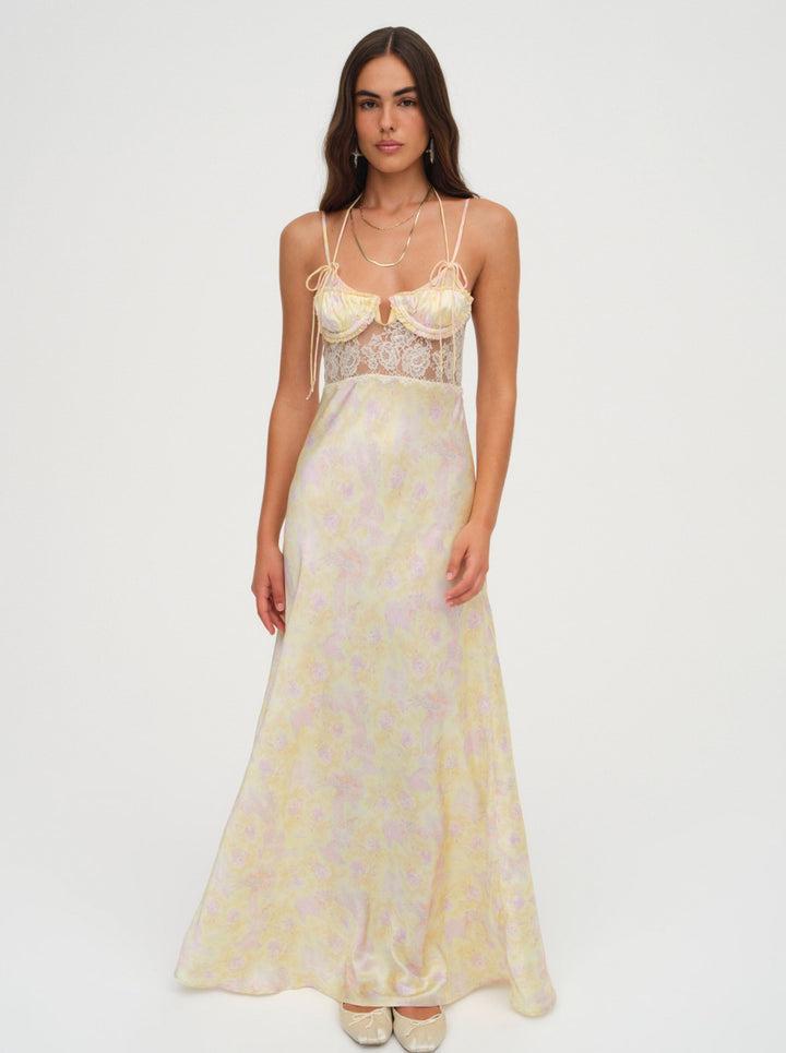 Amora Floral Maxi Dress — Yellow Product Image