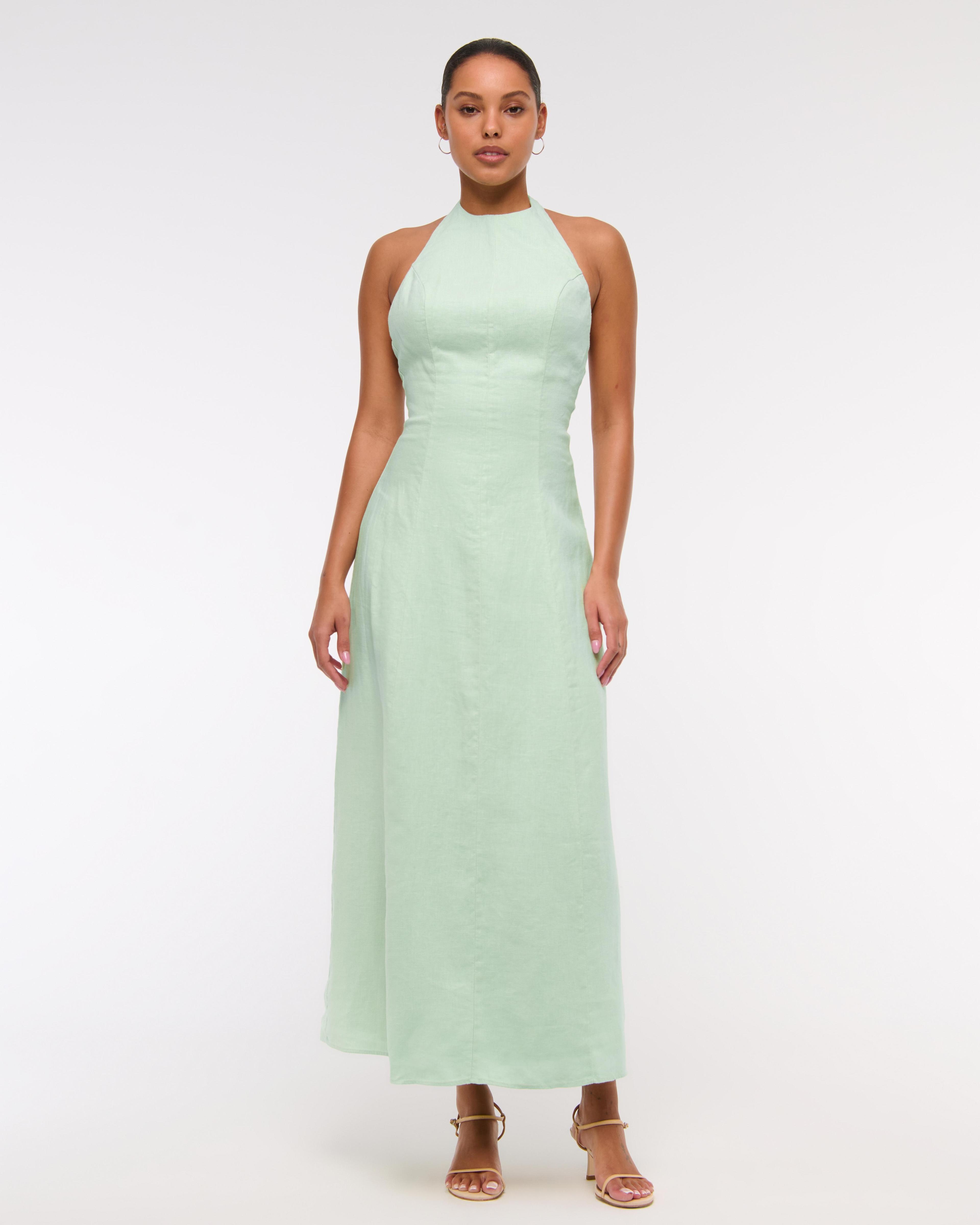 Premium Linen High-Neck Maxi Dress Product Image