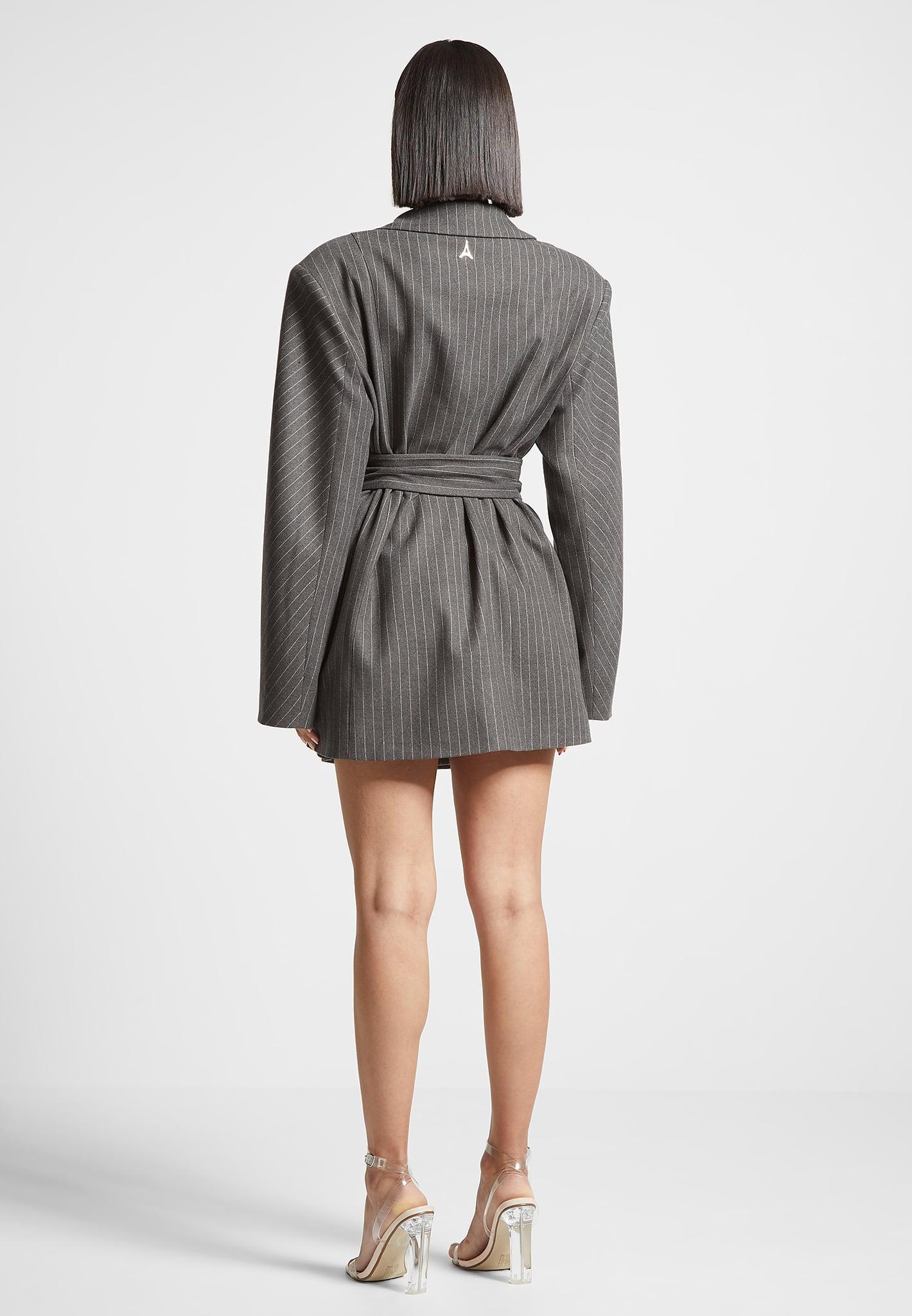 Oversized Pinstripe Blazer Dress - Grey Female Product Image