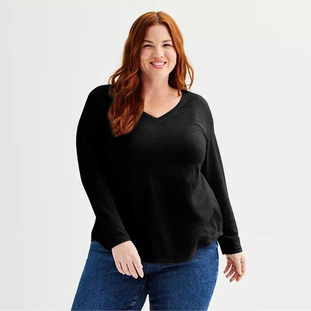 Plus Size Sonoma Goods For Life Everyday Long Sleeve V-Neck Tee, Womens Product Image