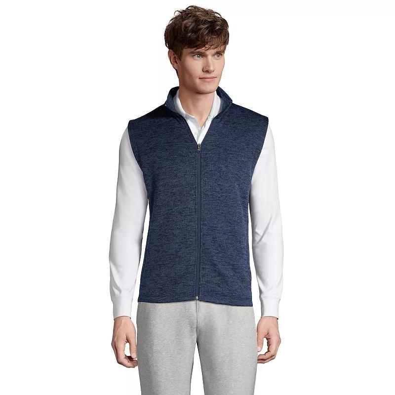 Mens Lands End Sweater Fleece Vest True Navy Grey Product Image