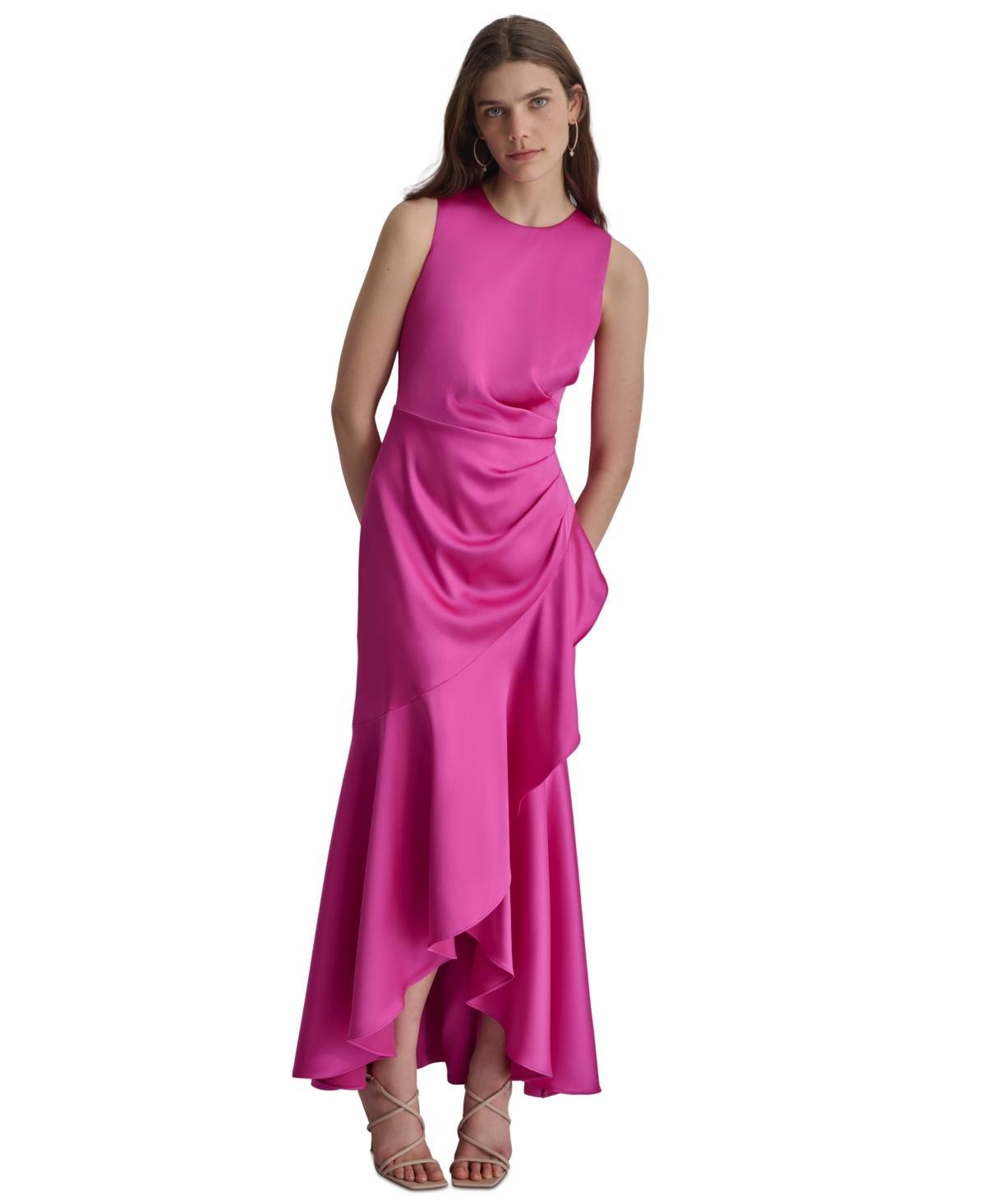 Dkny Womens Satin Ruched Ruffled Gown Product Image