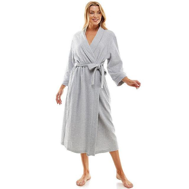 Womens Croft & Barrow Waffle-Knit Kimono Robe Grey Grey Product Image