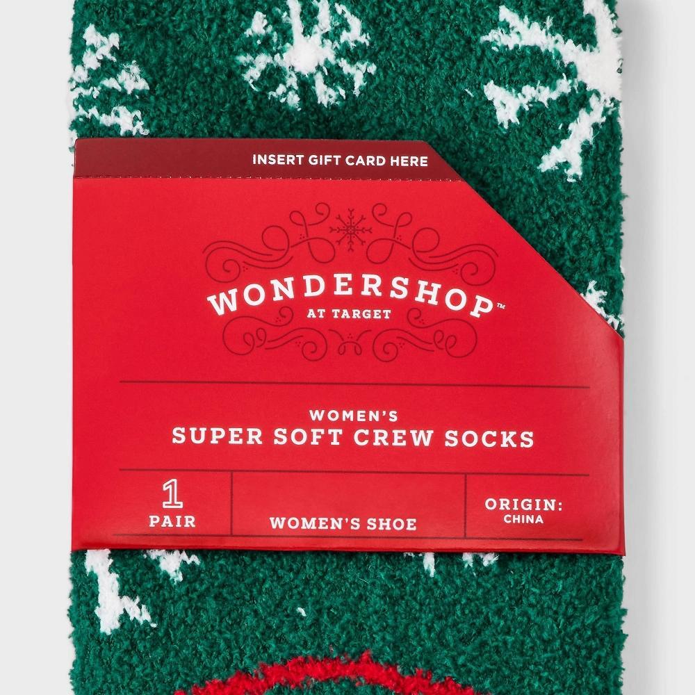 Women's Winter Polar Bear Cozy Christmas Crew Socks with Gift Card Holder - Wondershop™ Dark Green 4-10 Product Image