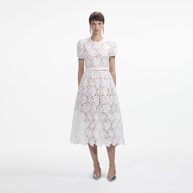 White Floral Lace Midi Dress Product Image