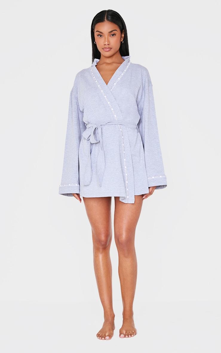 PRETTYLITTLETHING Grey Piping Jersey Robe Product Image