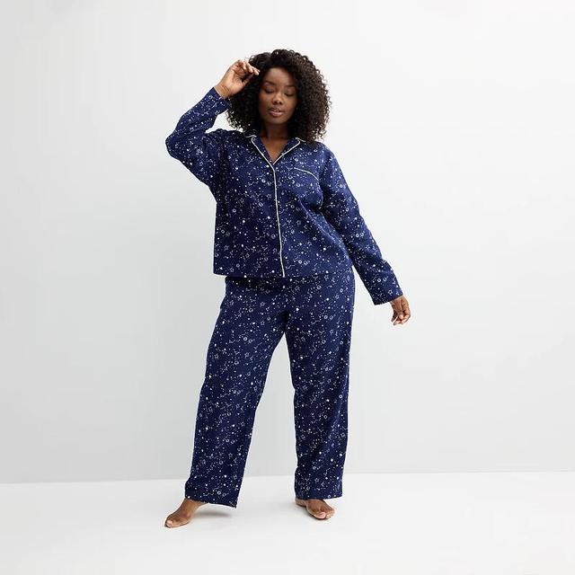 Plus Size Sonoma Goods For Life Flannel Notch Pajama Top & Pajama Bottoms Set, Womens Product Image