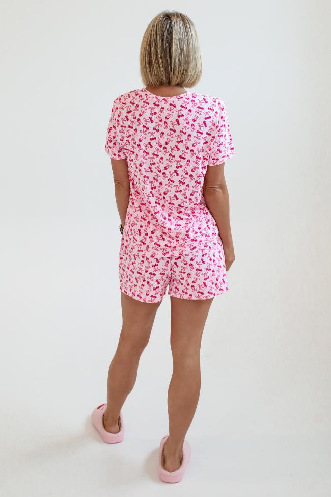 Over the Moon Cherry Hearts Pajama Shorts Kalee Rogers x Pink Lily SALE Product Image