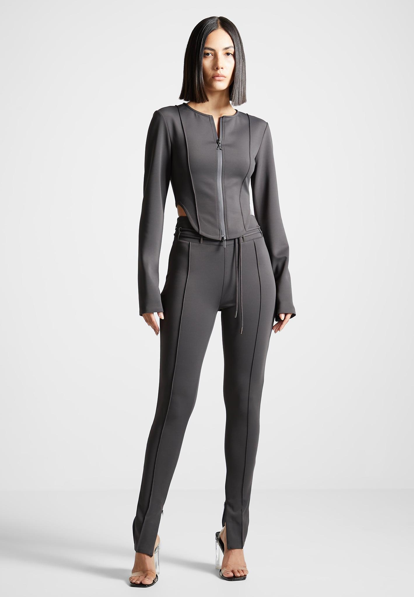 Neoprene Tie Detail Leggings - Charcoal Grey Female Product Image