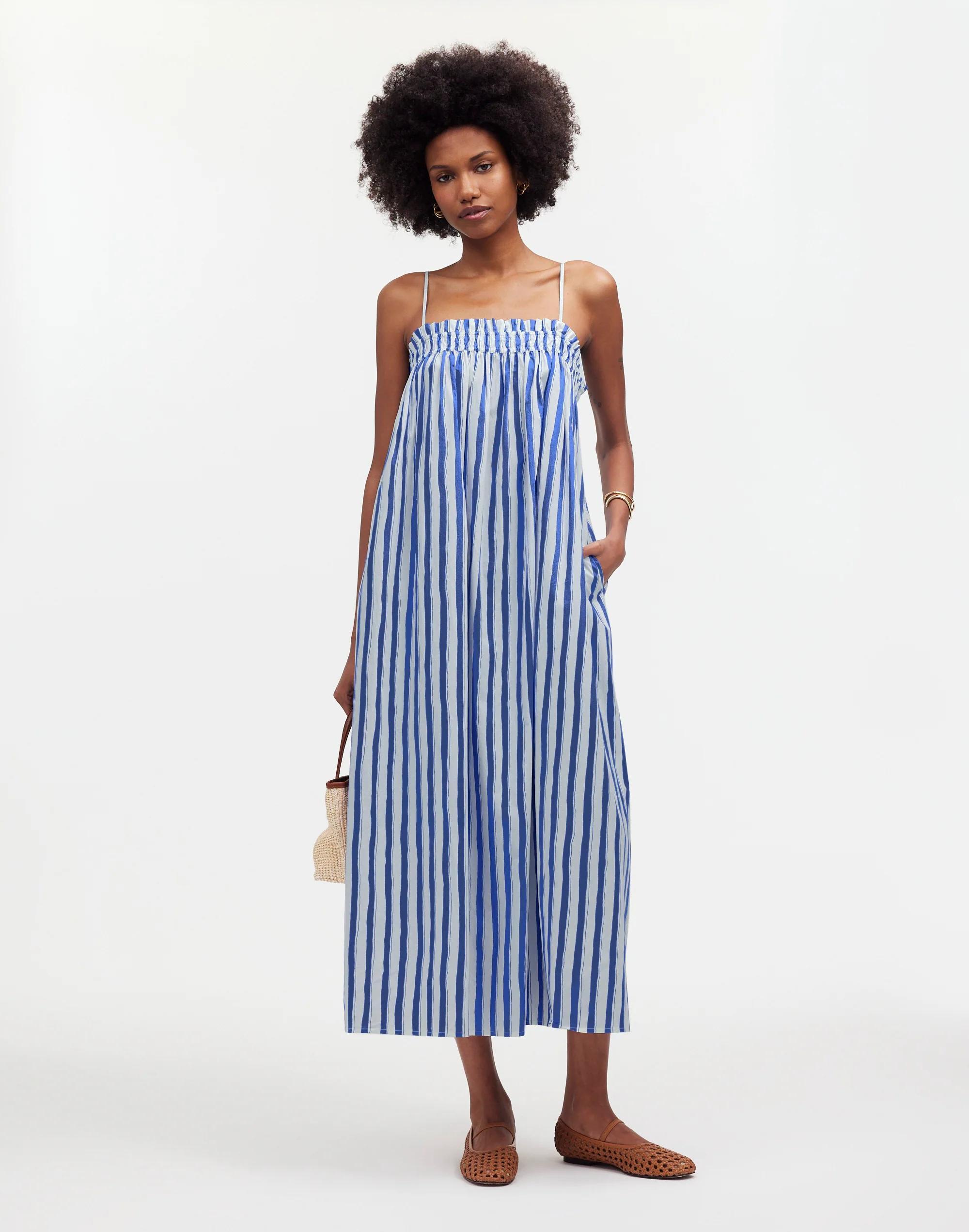 Ruffle A-Line Midi Dress in Stripe Poplin Product Image