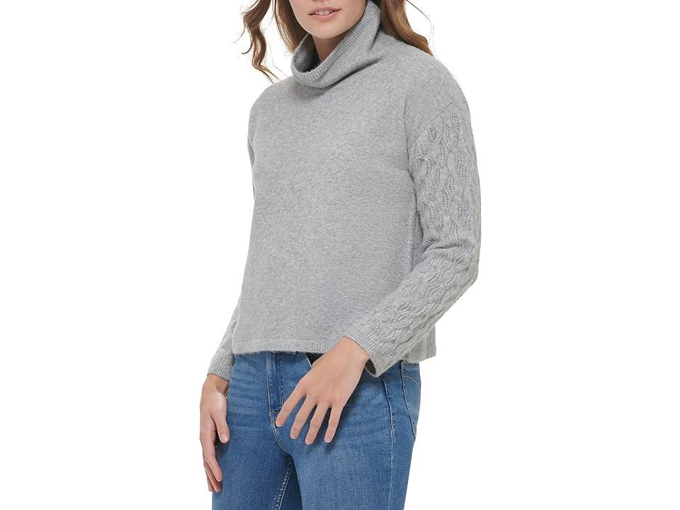 Calvin Klein Cowl Neck with Cable Sleeve (Heather Granite) Women's Clothing Product Image