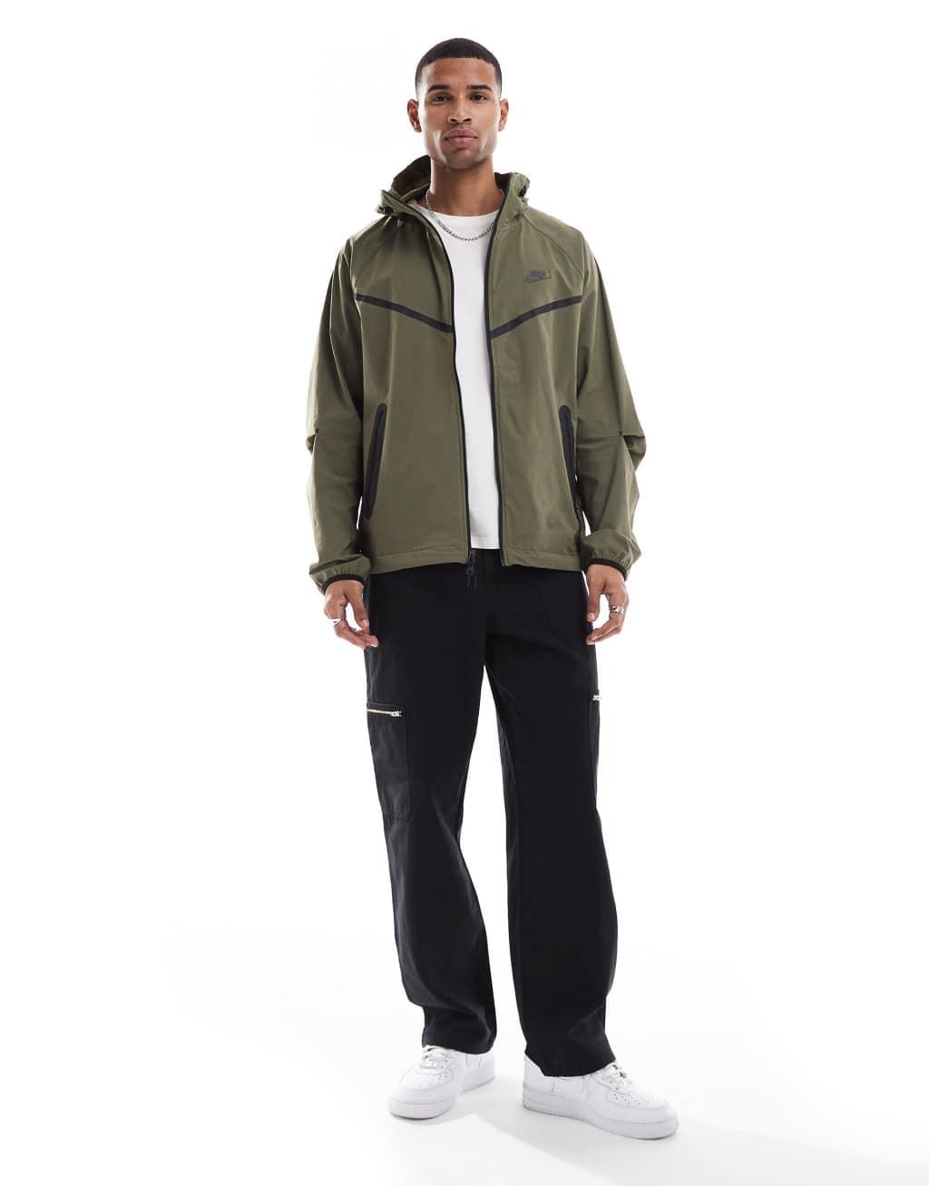 Nike Tech woven full zip hoodie in khaki Product Image