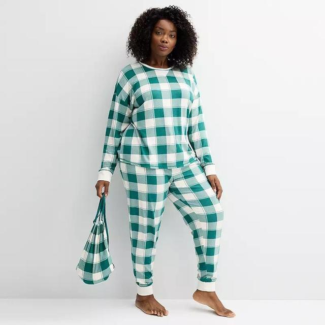 Plus Size Sonoma Goods For Life Pajama Top & Pajama Bottoms Set, Womens Ivory Plaid Product Image