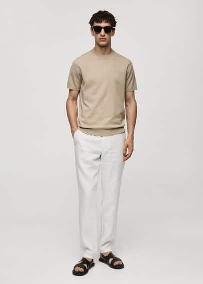 MANGO MAN - Fine-knit T-shirt beigeMen Product Image