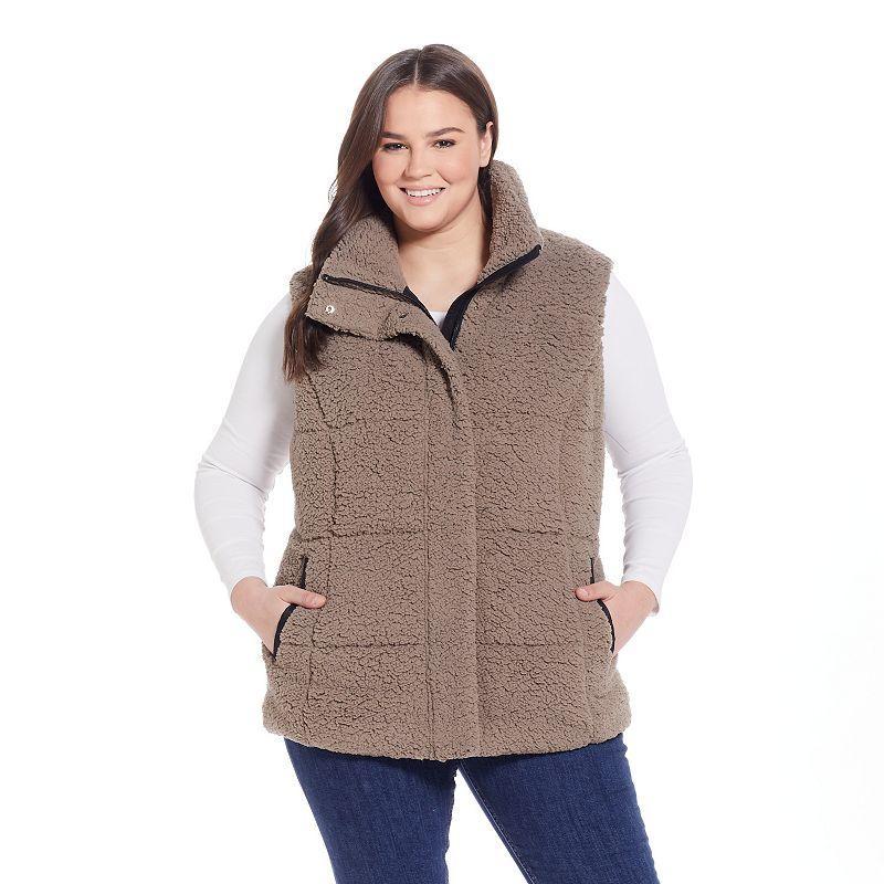 Plus Size Weathercast Sherpa Puffer Vest, Womens Product Image