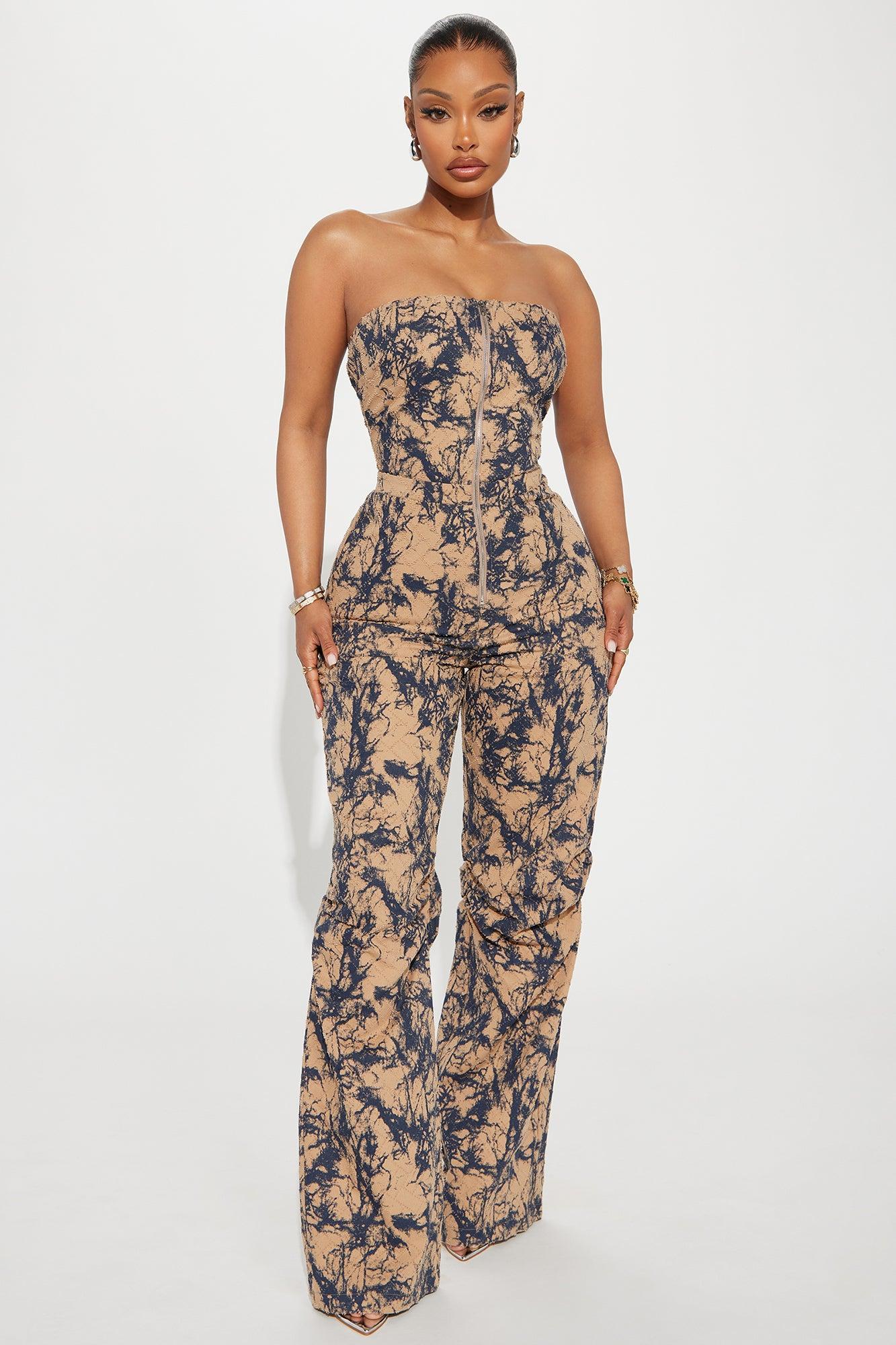 Under Your Spell Denim Jumpsuit  - Taupe/combo Product Image