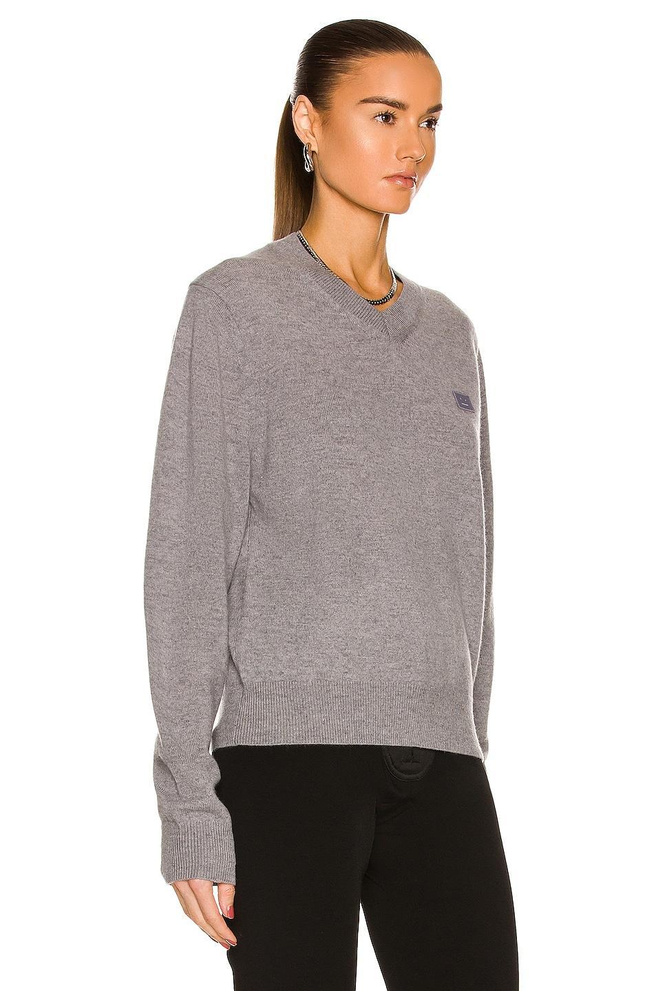 Acne Studios Face V Neck Sweater in Grey Product Image