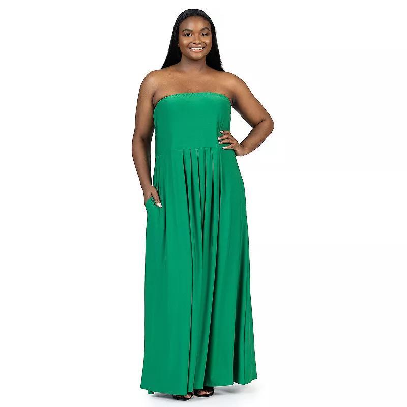 Plus Size 24Seven Comfort Apparel Pleated A Line Strapless Maxi Dress With Pockets, Womens Pink Product Image