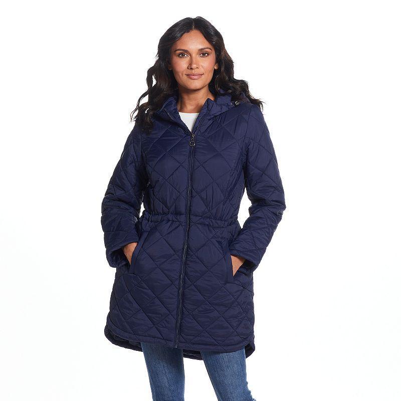 Womens Weathercast Hood Quilted Anorak Jacket Blue Product Image