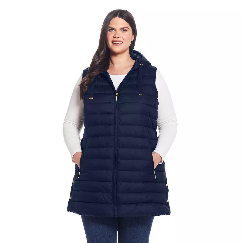 Plus Size Weathercast Hooded Quilted Long Vest, Womens Med Beige Product Image