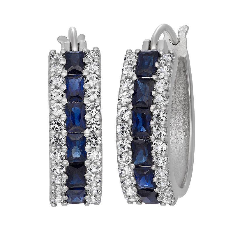 Sterling Silver Lab-Created Blue and White Sapphire Hoop Earrings, Womens Product Image