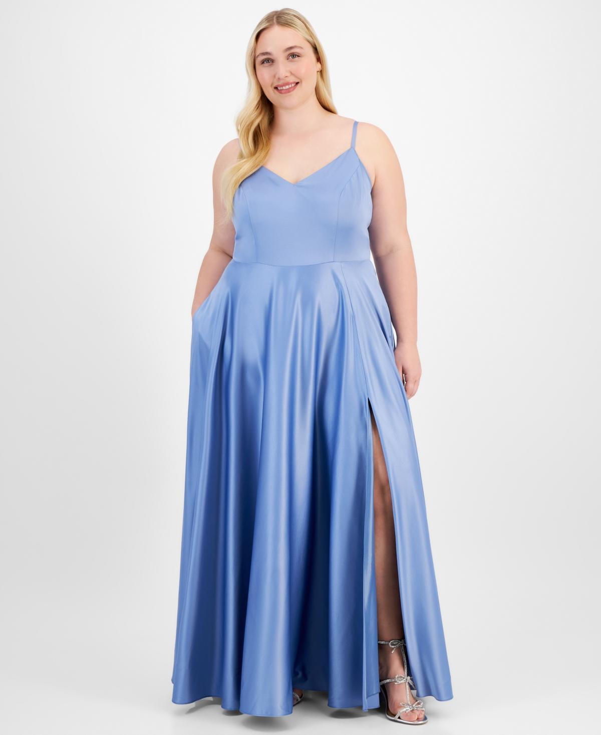 B Darlin Trendy Plus Size Satin Sleeveless Gown Product Image