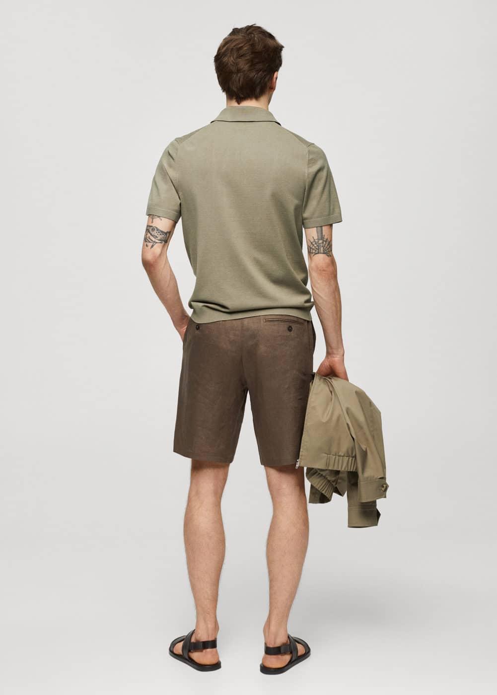 MANGO MAN - Fine-knit polo shirt olive greenMen Product Image