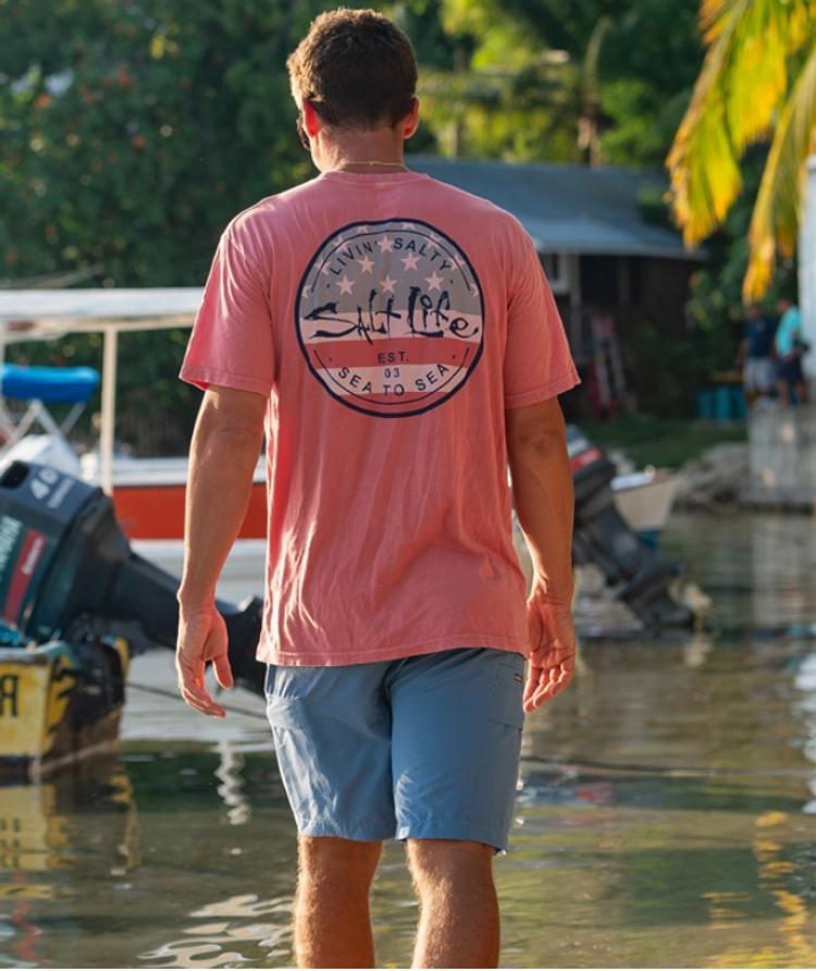 Salt Life® Men's S/S Mineral Red Sea Stars & Stripes Pocket T-Shirt Product Image