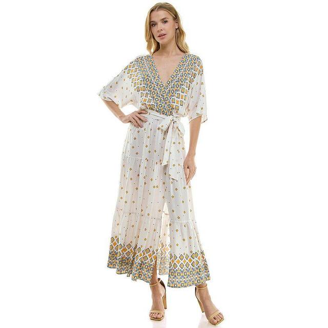 Womens Figueroa & Flower Printed V-Neck Belted Maxi Dress Ivory Gold Product Image