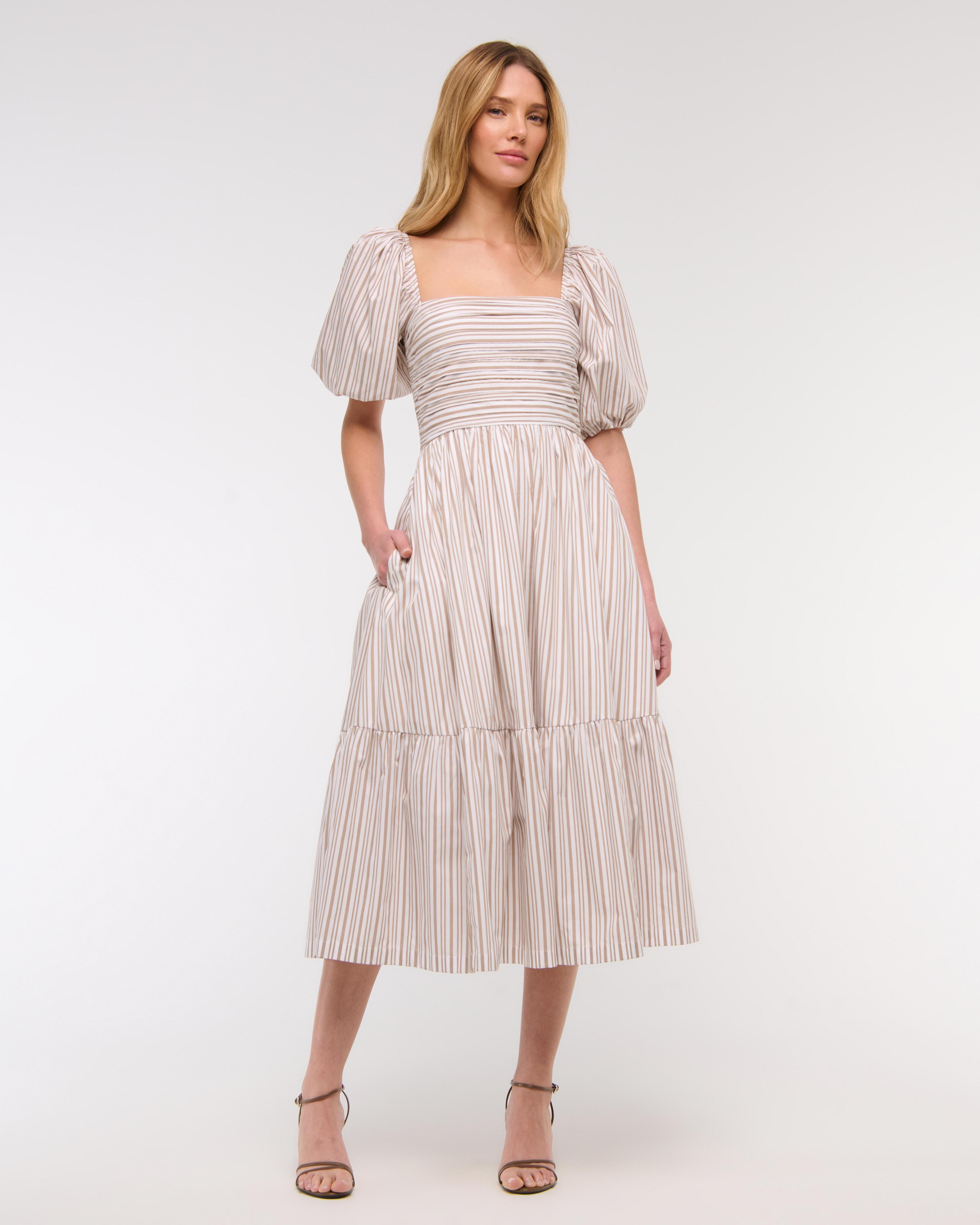 The A&F Emerson Poplin Puff Sleeve Midi Dress Product Image