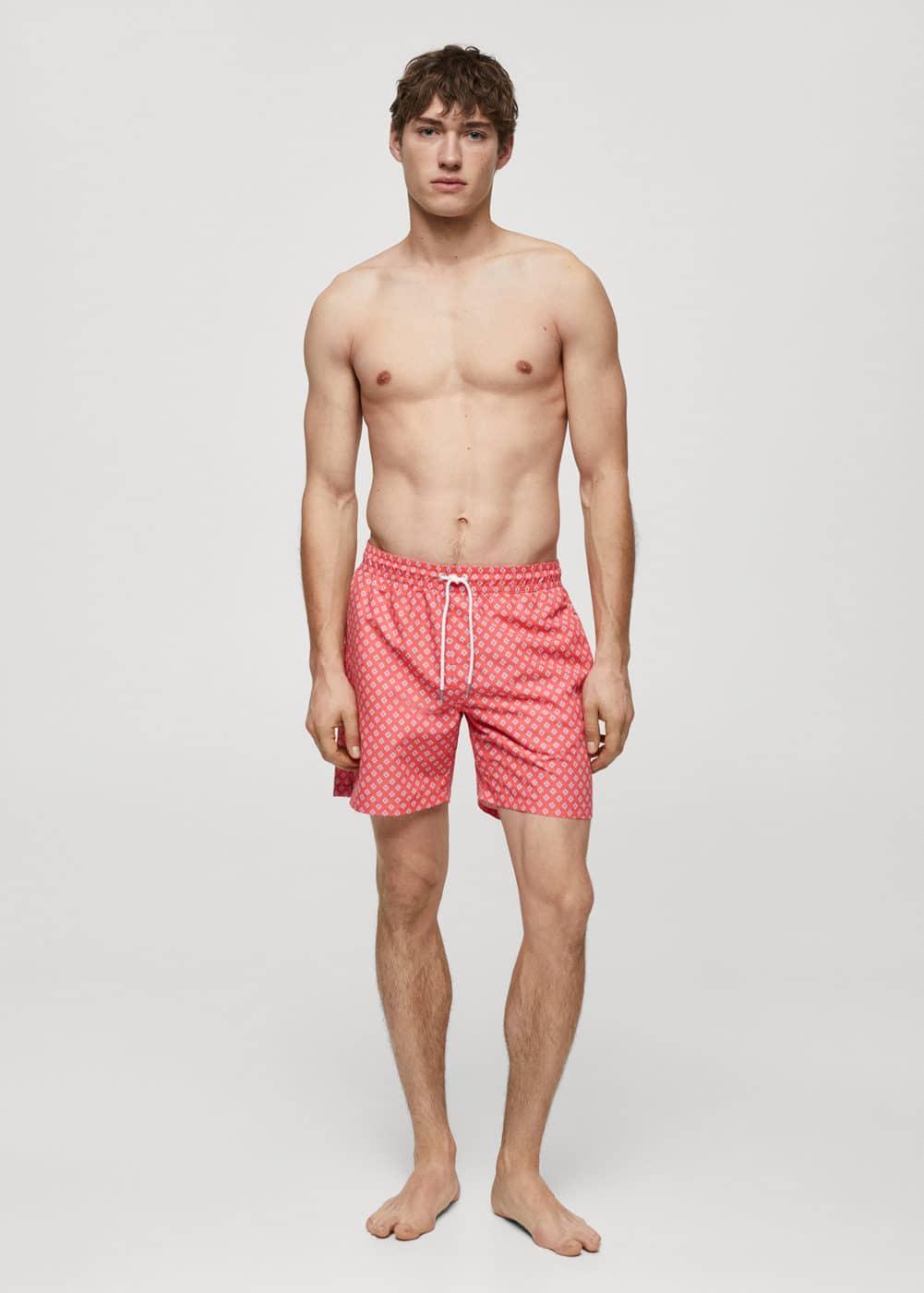 MANGO MAN - Printed drawstring swimsuit coral redMen Product Image