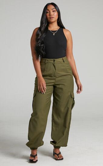 Xyriel - High Waisted Utility Style Cargo Pants in Khaki Product Image