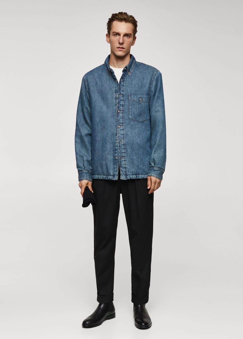 MANGO MAN - Quilted denim overshirt medium vintage blueMen Product Image