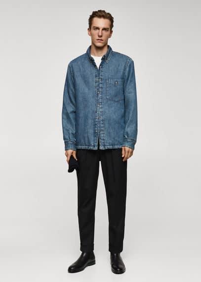 MANGO MAN - Quilted denim overshirt medium vintage blueMen Product Image