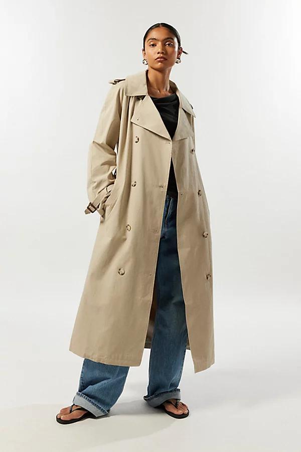 Light Before Dark Longline Cotton Trench Coat Jacket Womens at Urban Outfitters Product Image