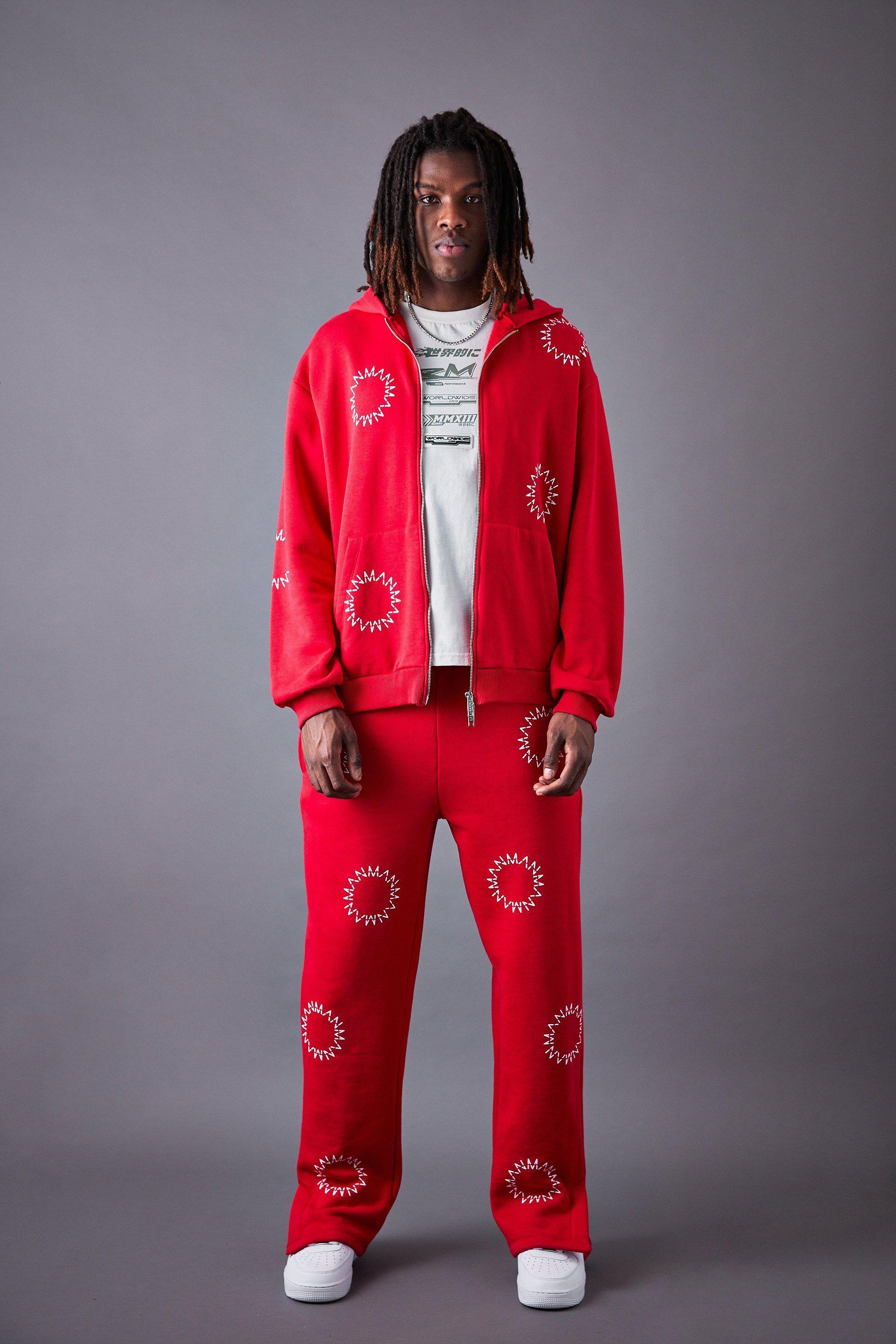 Mens Red Oversized Zip Through Man Dash Split Hem Tracksuit, Red Product Image