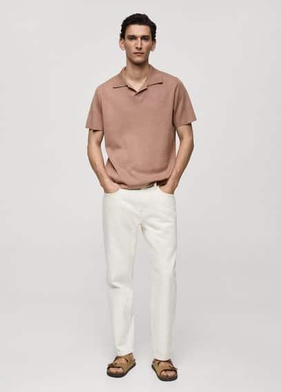 MANGO MAN - Textured knitted cotton polo shirt nudeMen Product Image