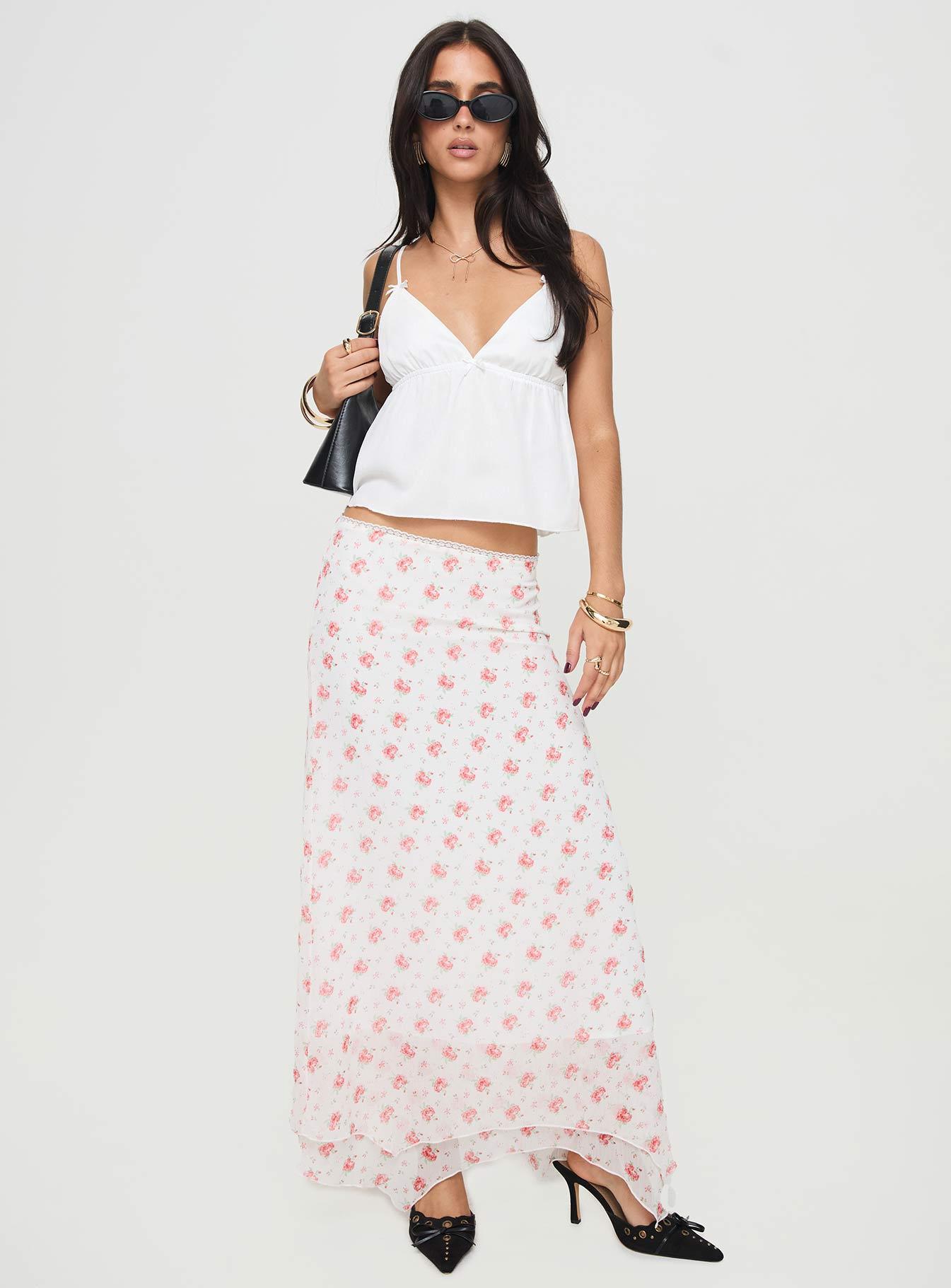 Dancing In A Field Maxi Skirt Pink Floral Product Image