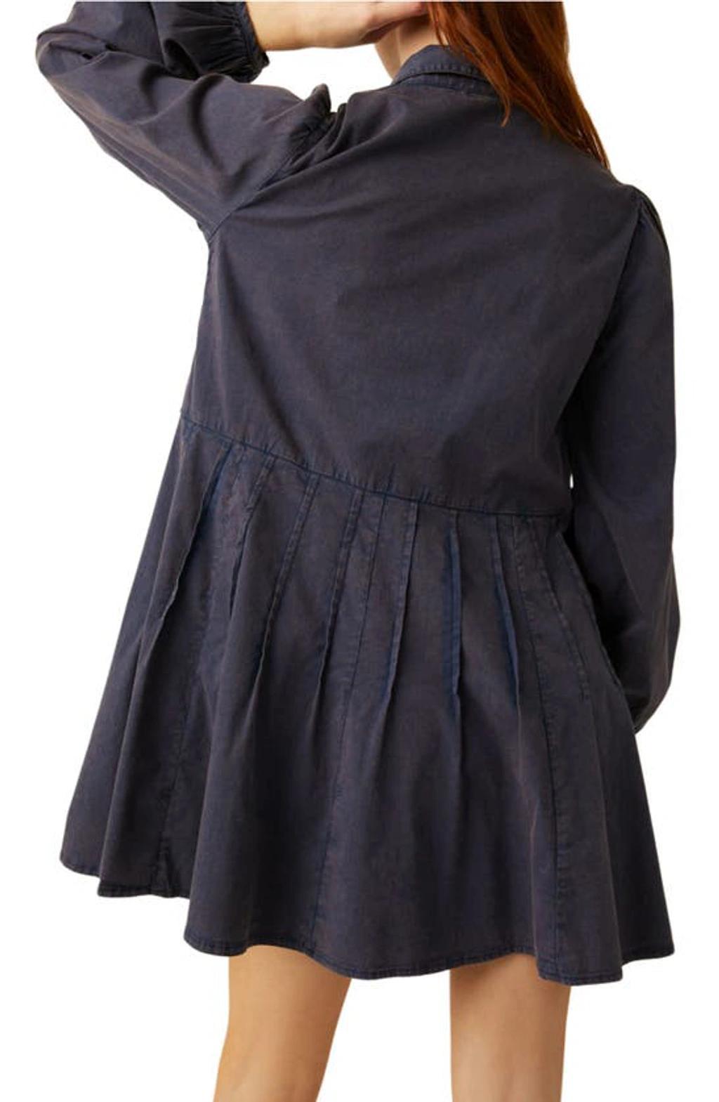 Marvelous Mia Long Sleeve Stretch Cotton Mini Shirtdress In Dried Indigo Product Image