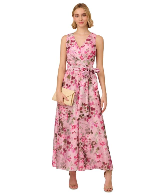 Adrianna Papell Womens Printed Tie-Waist Jumpsuit Product Image