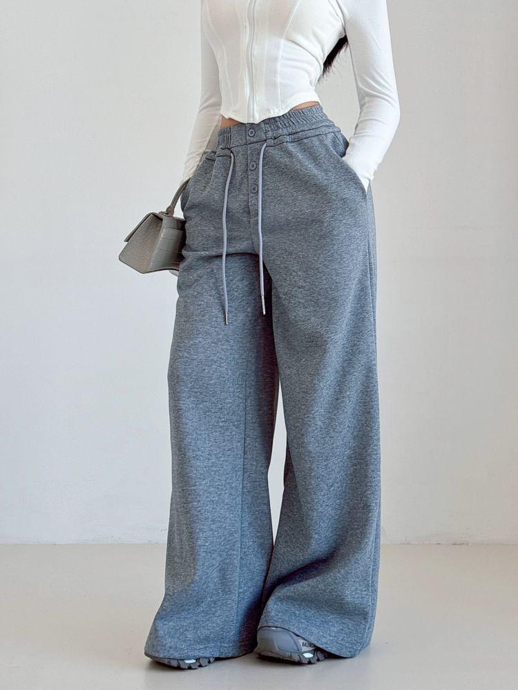 Elastic Waist Plain Wide Leg Sweatpants Product Image