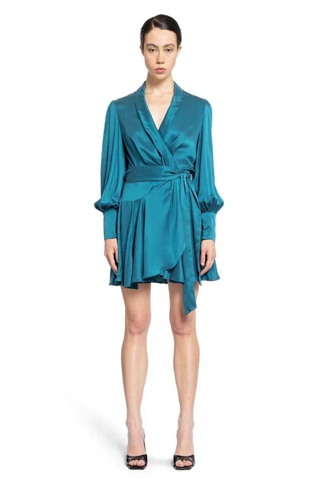 Silk Wrap Mini Dress In Blue Product Image