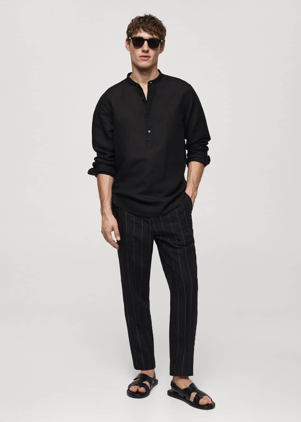 MANGO MAN - Slim-fit linen pants with pinstripes blackMen Product Image