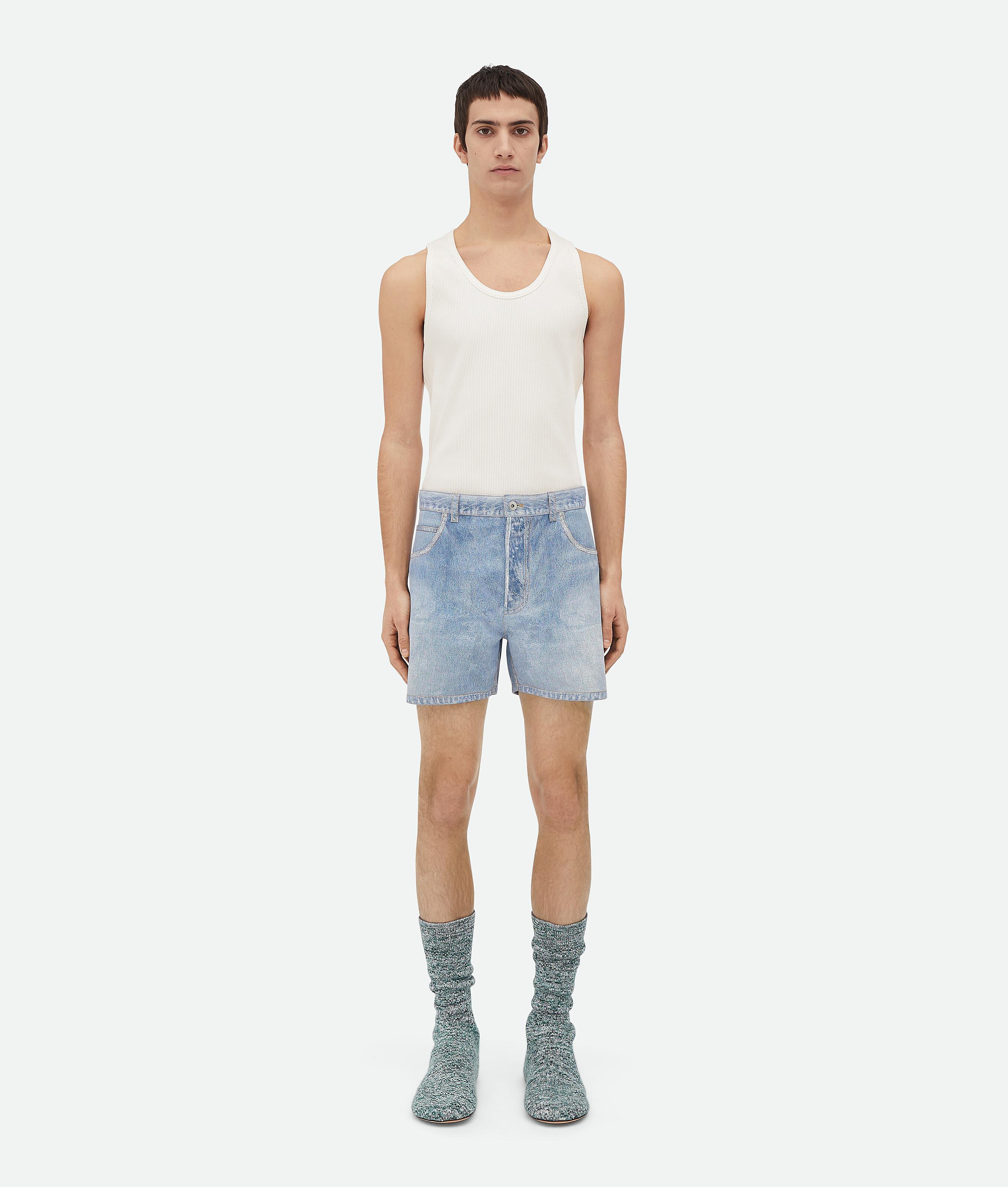 Men's Printed Leather Denim Shorts in Light blue Product Image