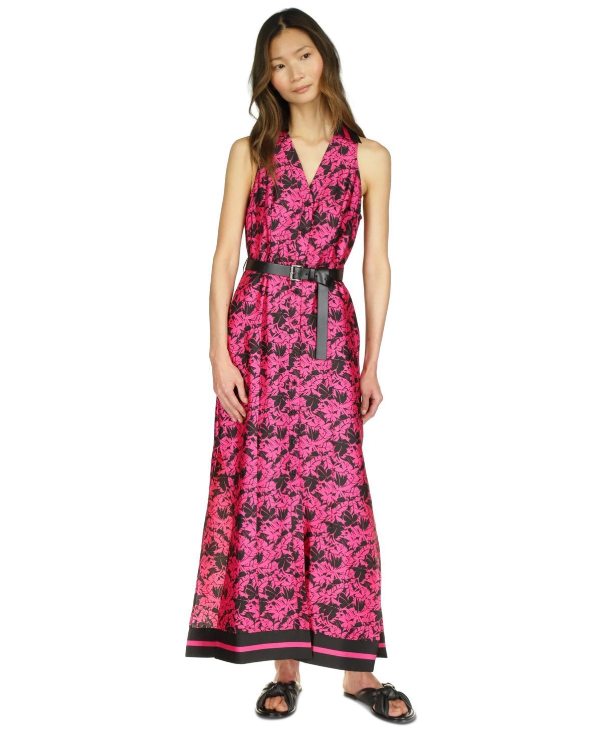 Womens Palm Belted Floral Satin Maxi Dress Product Image