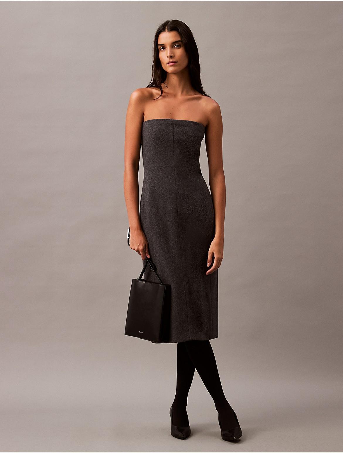 Calvin Klein Womens Brushed Wool Blend Strapless Dress - Grey - 6 Product Image