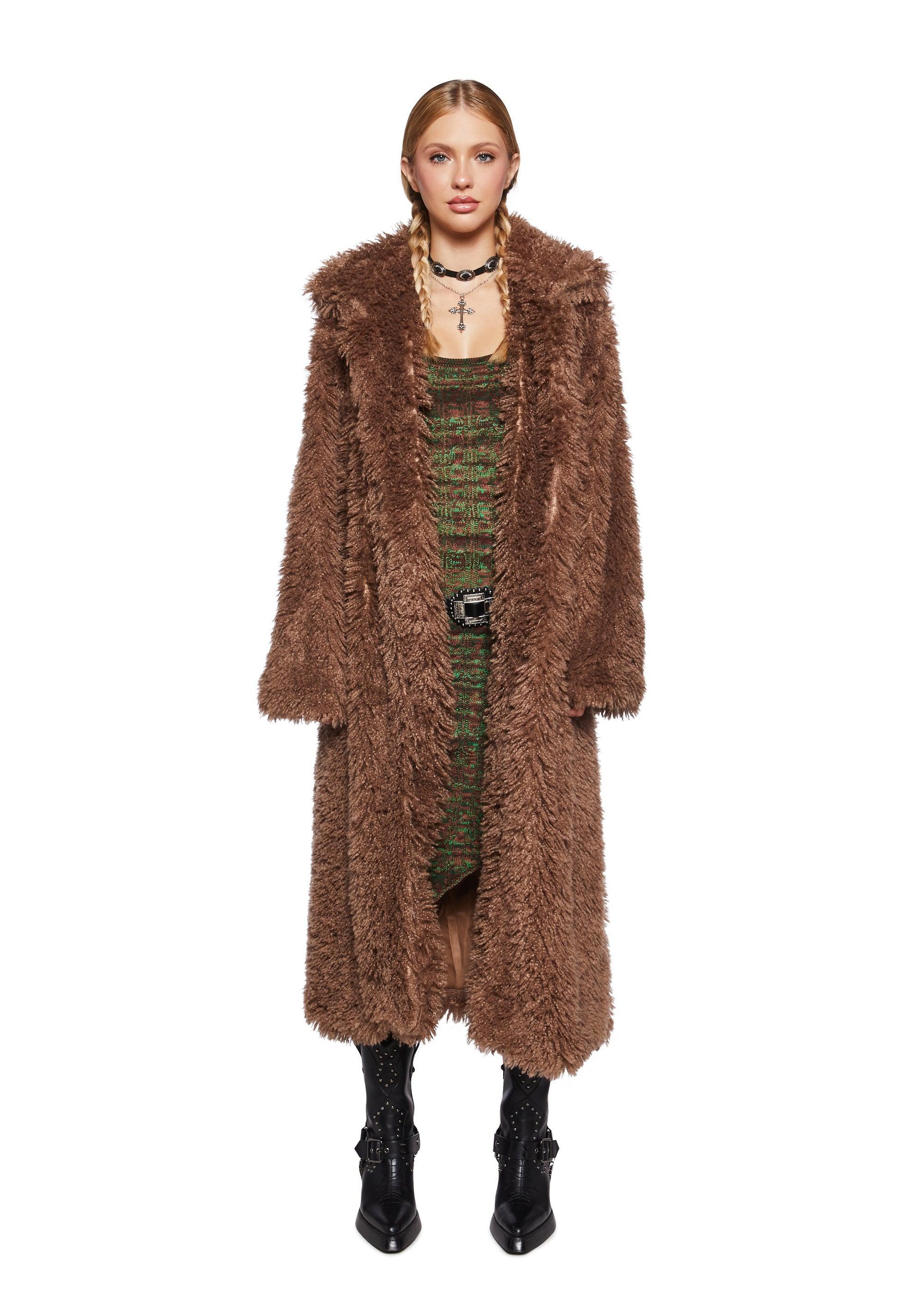 Long Winter Faux Fur Coat - Brown product image